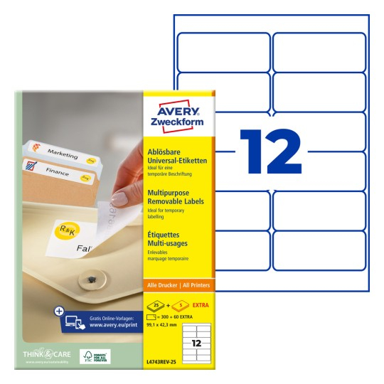 L4743REV-25 Этикетки удаляемые скругленные, 99,1 x 42,3 мм, I-J+L+K+CL, белые, 300 + 60 шт, 25 + 5 л.