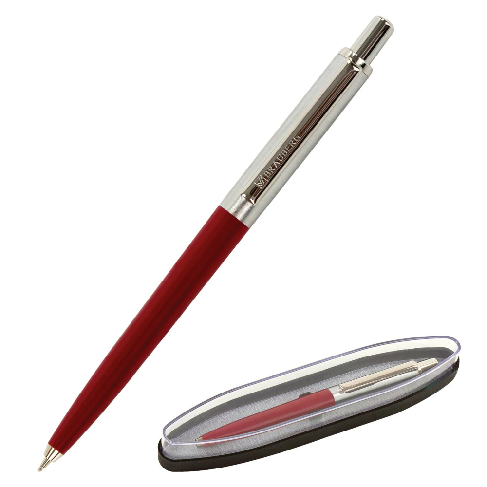 143485 Ручка подарочная шариковая BRAUBERG Soprano, СИНЯЯ, корпус серебристый с бордовым, 0,5мм