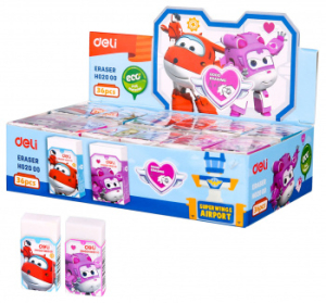 1804863 Ластик Deli EH02000 Super Wings 45x25x12мм белый картонный дисплей