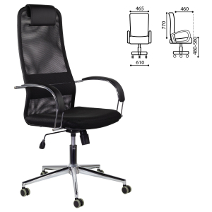 532417 Кресло офисное BRABIX «Pilot EX-610 CH» premium, хром, ткань-сетка, черное