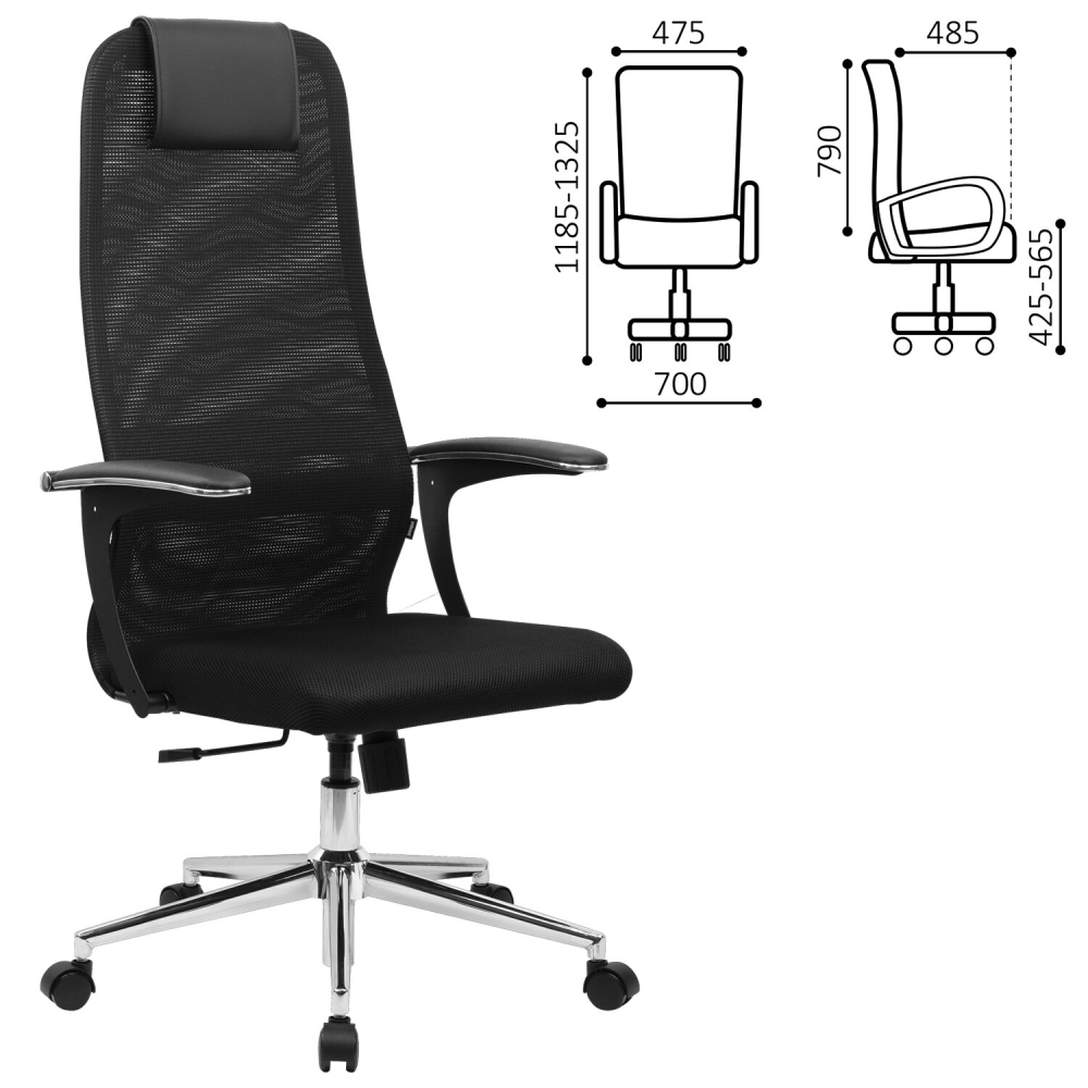 532917 Кресло BRABIX PREMIUM «Ultimate EX-801» хром, плотная двойная сетка Х2, черное