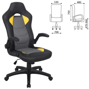 532494 Кресло компьютерное BRABIX «Skill GM-005», откидные подлокотники, экокожа, черное/желтое