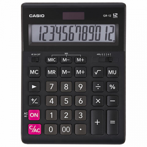 250380 Калькулятор настольный CASIO GR-12-W (209×155 мм), 12 разрядов, двойное питание, черный, европодвес