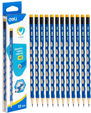 1656491 Карандаш ч/г Deli EC016-HB U-Touch HB шестигран. синий (12шт) ластик