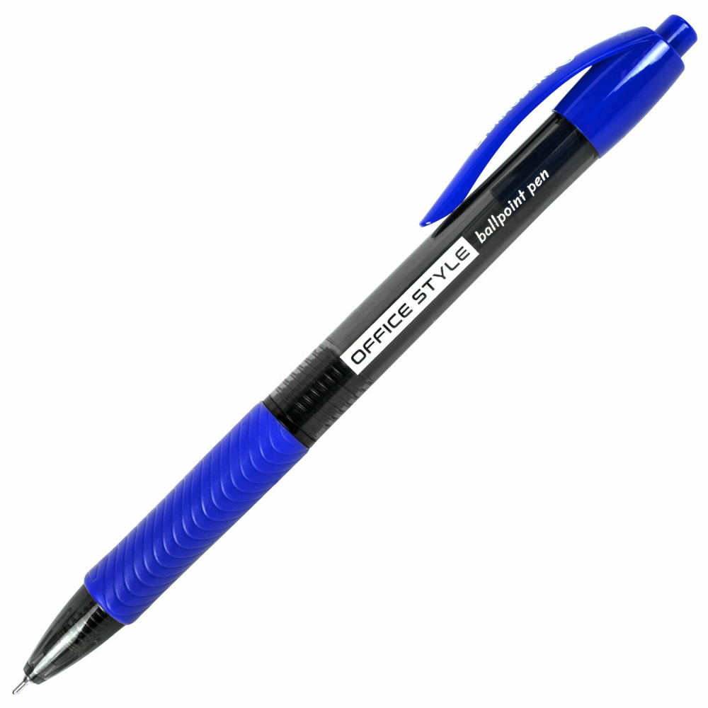 144210 Ручка шариковая автоматическая с грипом BRAUBERG OFFICE STYLE, СИНЯЯ, игольчатый наконечник 0,7мм, линия 0,35мм, тонированный корпус