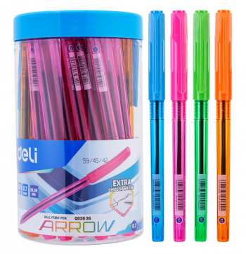 1187668 Ручка шариков. Deli Arrow EQ02636-1 прозрачный/ассорти d=0.7мм син. черн. (1шт) ассорти