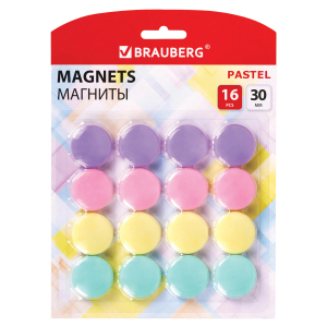 272519 Магниты 30 мм, НАБОР 16 шт., BRAUBERG «PASTEL», блистер