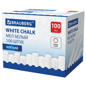 272768 Мел белый круглый мягкий, 100 штук, BRAUBERG, картонная упаковка