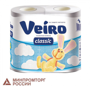 123208 Бумага туалетная бытовая, спайка 4 шт., 2-х слойная (4х17,5 м), VEIRO Classic (Вейро), белая, 5с24