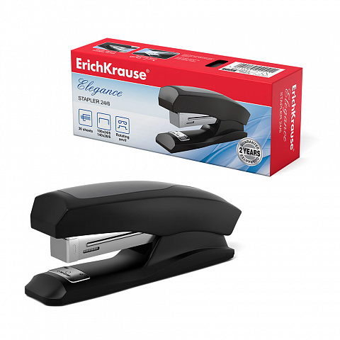 2241 Степлер №24/6 ErichKrause Elegance Half-strip до 30 листов, черный (в коробке по 1 шт.)