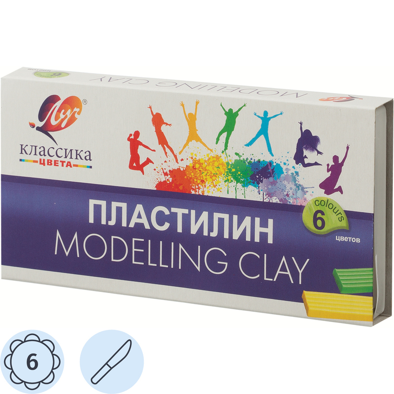 225317 Пластилин классический Луч Классика 6 цветов 120 грамм