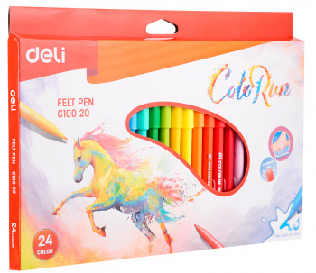 1006035 Фломастеры Deli EC10020 ColoRun Вентилируемый 24 цвета коробка с европодвесом