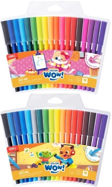 2073766 Фломастеры Deli EC165-18 Colorwow круглый пулевидный пишущий наконечник Вентилируемый смываемые 18 цветов (18 шт)