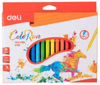 1006034 Фломастеры Deli EC10010 ColoRun Вентилируемый 18 цветов коробка с европодвесом