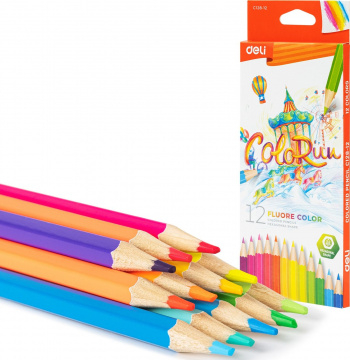 1905952 Карандаши цветные Deli EC128-12 ColoRun шестигранные дерево 12 цветов коробка/европодвес (12 шт)