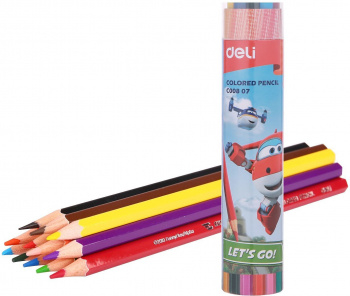 1804733 Карандаши цветные Deli EC00807 Super Wings шестигранные тополь 12 цветов туба пластик