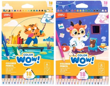 2073496 Карандаши цветные Deli EC138-18 Colorwow 3мм трехгранные 18 цветов картонная коробка (18 шт)