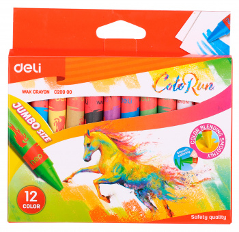 1204944 Восковые мелки Deli EC20900 Colorun утолщенные 12цв. картон.кор./европод.