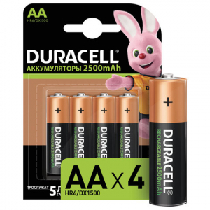 453567 ��������� �������������� �������� 4 ��., DURACELL, �� (HR6), Ni-Mh, 2500 mAh, �������