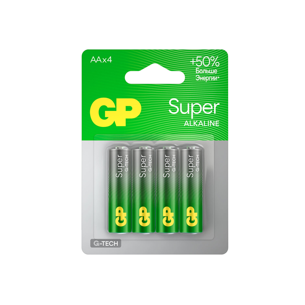 450434 Батарейки КОМПЛЕКТ 4 шт., GP Super G-Tech, AA (LR6, 15А), алкалиновые, пальчиковые, блистер, 15A-2CR4