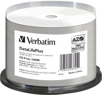 801103 Диск CD-R Verbatim 700Mb 52x Cake Box (50шт) Printable (43756)