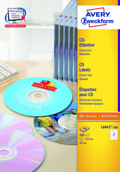 L6043-100    CD/DVD, d-117, ,IJ+L+K+CL, .,200 ./.,100, Avery Zweckform