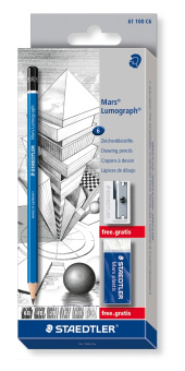 61100C6   Staedtler Mars Lumograph, 6  (6B, 4B, 2B, B, HB, 2H)