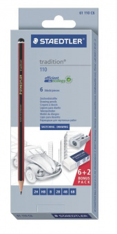 61110C6   Staedtler Tradition, 6  (2H, HB, B, 2B, 4B, 6B) +   