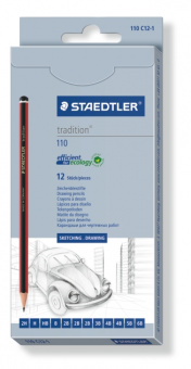 110C12-1   Staedtler Tradition, 12  (6B, 5B, 2x4B, 3B, 3x2B, B, HB, H, 2H)